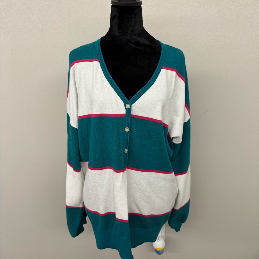Striped Teal and White Women's Sweater